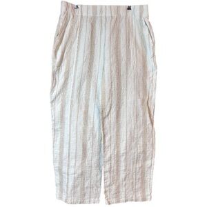 Coastal Comfort Stripe Wide Leg Pants Size XXL 100% Cotton Ivory Elastic Waist